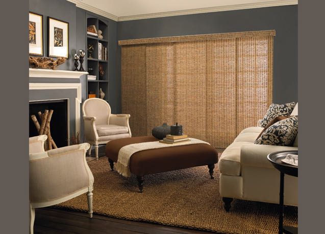 Indianapolis Living room with grey walls and beige sliding panel tracks.